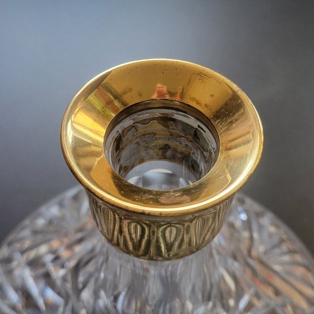 Waterford Crystal Ships Decanter With Gold Band Collar 10" Tall Rare vtg Ireland - Picture 4 of 11